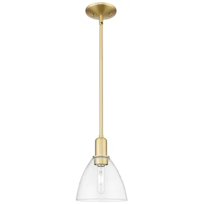 Innovations Lighting Arcadia Bristol 8"w Satin Gold Stem Hung Mini Pendant With Clear Shade