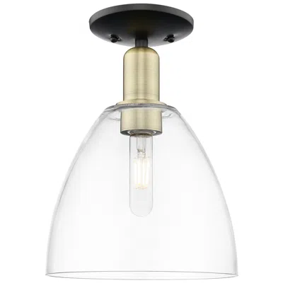 Innovations Lighting Arcadia Bristol 9"w Black And Brass Semi.flush Mount With Clear Shade