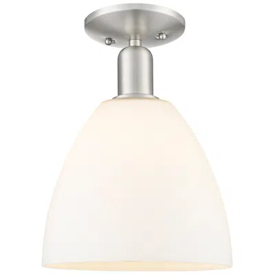 Innovations Lighting Arcadia Bristol 9"w Brushed Nickel Semi-flush W/ Matte White Shade In Silver