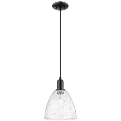 Innovations Lighting Arcadia Bristol 9"w Matte Black Cord Hung Mini Pendant W/ Seedy Shade