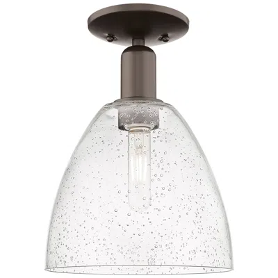 Innovations Lighting Arcadia Bristol 9"w Oil Rubbed Bronze Semi.flush Mount W/ Seedy Shade In Gray