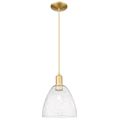 Innovations Lighting Arcadia Bristol 9"w Satin Gold Cord Hung Mini Pendant With Seedy Shade
