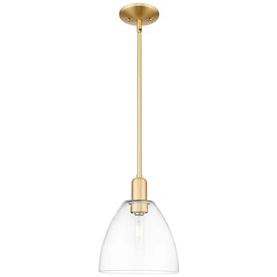 Innovations Lighting Arcadia Bristol 9"w Satin Gold Stem Hung Mini Pendant With Clear Shade In Black