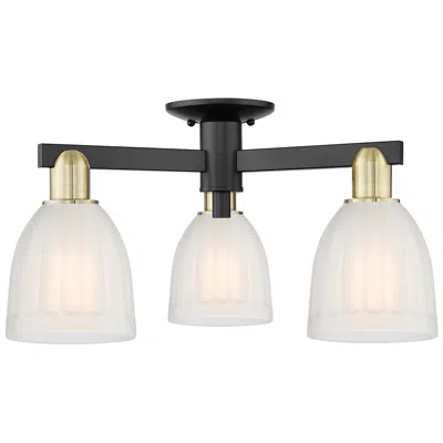 Innovations Lighting Arcadia Brookfield 23"w 3 Light Black Brass Semi-flush W/ White Shade