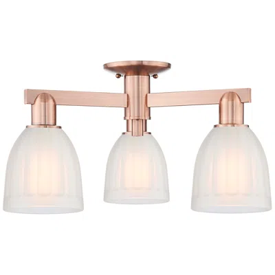 Innovations Lighting Arcadia Brookfield 23"w 3 Light Copper Semi.flush Mount W/ White Shade In Gold