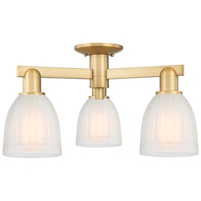 Innovations Lighting Arcadia Brookfield 23"w 3-lt Brushed Brass Semi-flush W/ White Shade In Gold