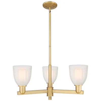 Innovations Lighting Arcadia Brookfield 28"w 3-lt Brushed Brass Stem Chandelier W/ White Shade In Gold