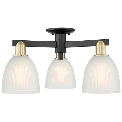 Innovations Lighting Arcadia Castile 24"w 3 Light Black Brass Semi-flush W/ White Shade