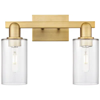 Innovations Lighting Arcadia Clymer 15"w 2 Light Brushed Brass Bath Light With Clear Shade
