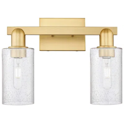 Innovations Lighting Arcadia Clymer 15"w 2 Light Satin Gold Vanity Light With Seedy Shade