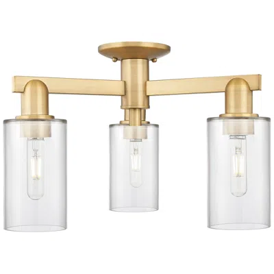Innovations Lighting Arcadia Clymer 21"w 3 Light Brushed Brass Semi-flush W/ Clear Shade