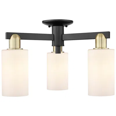 Innovations Lighting Arcadia Clymer 21"w 3-lt Black Brass Semi-flush W/ Matte White Shade