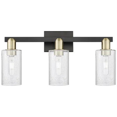 Innovations Lighting Arcadia Clymer 23"w 3 Light Black And Brass Bath Light W/ Seedy Shade