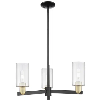 Innovations Lighting Arcadia Clymer 26"w 3 Light Black Brass Stem Chandelier W/ Clear Shade