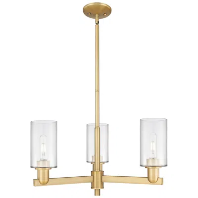 Innovations Lighting Arcadia Clymer 26"w 3-lt Brushed Brass Stem Chandelier W/ Clear Shade