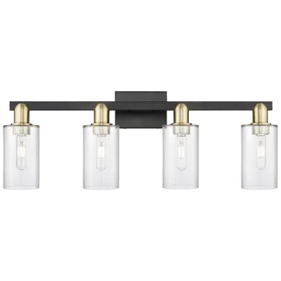 Innovations Lighting Arcadia Clymer 31"w 4 Light Black And Brass Bath Light W/ Clear Shade