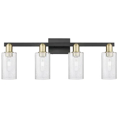 Innovations Lighting Arcadia Clymer 31"w 4 Light Black And Brass Bath Light W/ Seedy Shade
