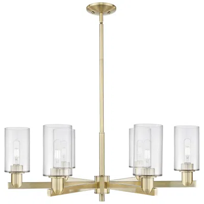 Innovations Lighting Arcadia Clymer 34"w 6 Light Brass Stem Chandelier With Clear Shade