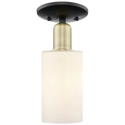 Innovations Lighting Arcadia Clymer 4"w Black Brass Semi.flush Mount W/ Matte White Shade
