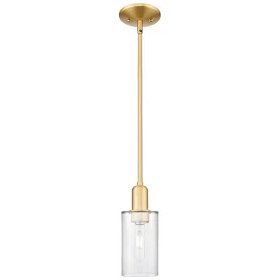 Innovations Lighting Arcadia Clymer 4"w Satin Gold Stem Hung Mini Pendant With Clear Shade
