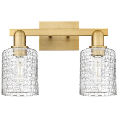 Innovations Lighting Arcadia Cobbleskill 16"w 2-lt Brushed Brass Vanity W/ Basketweave Shade