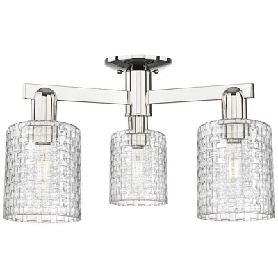 Innovations Lighting Arcadia Cobbleskill 23"w 3-lt Polish Nickel Semi-flush W/ Basketweave Shade