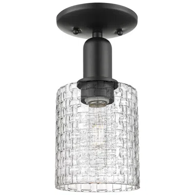 Innovations Lighting Arcadia Cobbleskill 5"w Black Semi-flush W/ Clear Basketweave Shade
