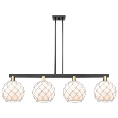 Innovations Lighting Arcadia Farmhouse 53"w 4-lt Black Brass Stem Island Light W/ White Shade