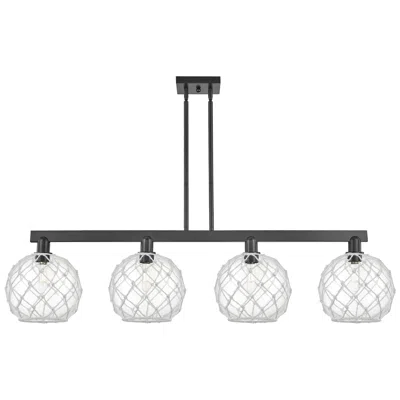 Innovations Lighting Arcadia Farmhouse 53"w 4-lt Black Stem Island Light W/ Clear White Shade