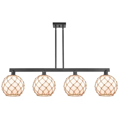 Innovations Lighting Arcadia Farmhouse 53"w 4-lt Black Stem Island Light W/ White Brown Shade