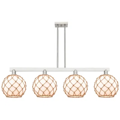 Innovations Lighting Arcadia Farmhouse 53"w 4-lt Nickel Stem Island Light W/ White Brown Shade
