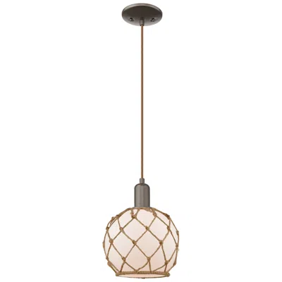 Innovations Lighting Arcadia Farmhouse 8"w Oiled Bronze Cord Pendant W/ White Brown Shade In Gold