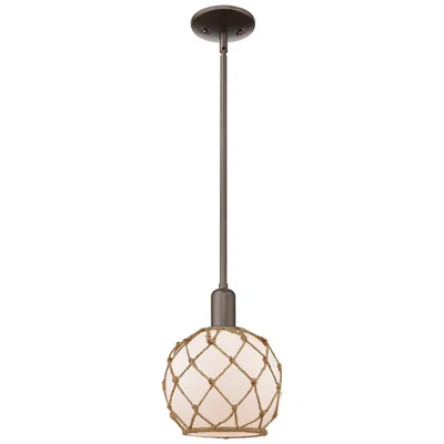 Innovations Lighting Arcadia Farmhouse 8"w Oiled Bronze Stem Pendant W/ White Brown Shade