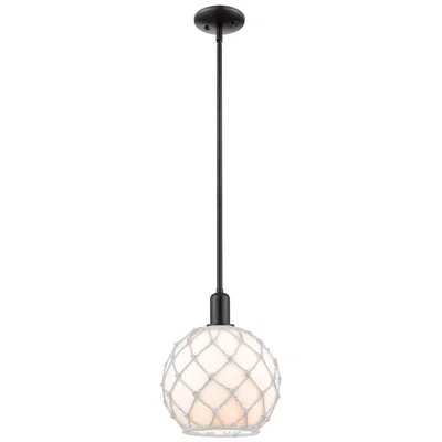 Innovations Lighting Arcadia Farmhouse Rope 10"w Black Stem Pendant W/ White Glass Shade In Multi