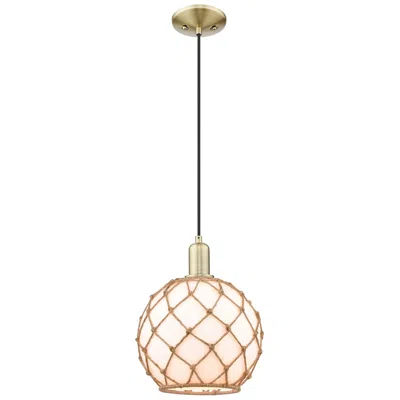Innovations Lighting Arcadia Farmhouse Rope 10"w Brass Cord Pendant W/ White Brown Shade