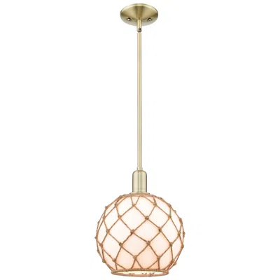 Innovations Lighting Arcadia Farmhouse Rope 10"w Brass Stem Pendant W/ White Brown Shade