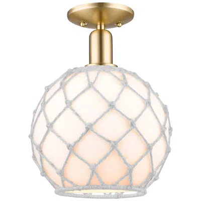 Innovations Lighting Arcadia Farmhouse Rope 10"w Bronze Semi.flush Mount W/ White Shade