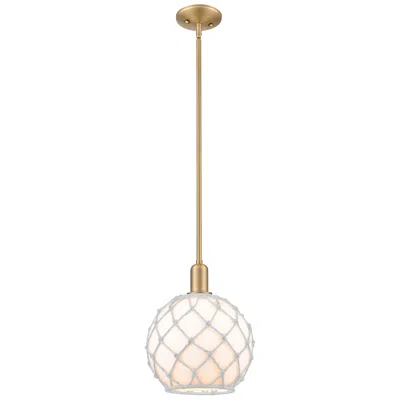 Innovations Lighting Arcadia Farmhouse Rope 10"w Brushed Brass Stem Pendant W/ White Shade In Animal Print