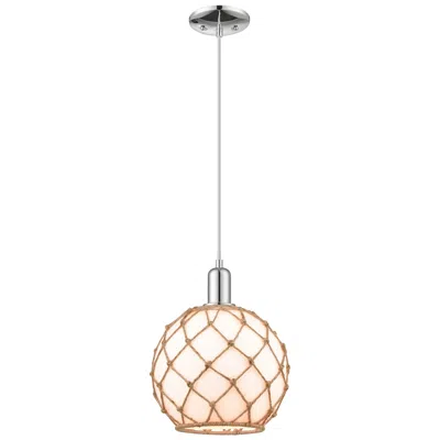 Innovations Lighting Arcadia Farmhouse Rope 10"w Chrome Cord Pendant W/ White Brown Shade