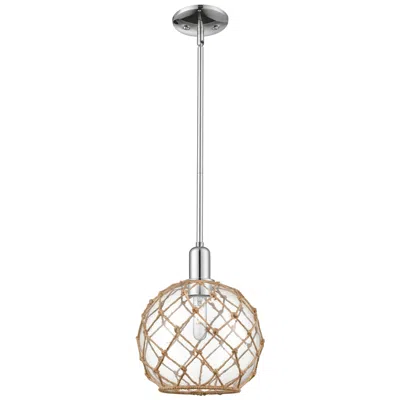 Innovations Lighting Arcadia Farmhouse Rope 10"w Chrome Stem Pendant W/ Clear Brown Shade In Silver