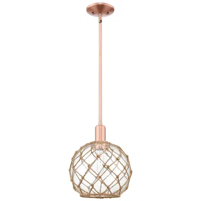 Innovations Lighting Arcadia Farmhouse Rope 10"w Copper Stem Pendant W/ Clear Brown Shade