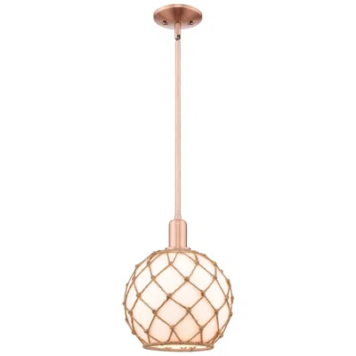 Innovations Lighting Arcadia Farmhouse Rope 10"w Copper Stem Pendant W/ White Brown Shade