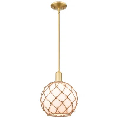 Innovations Lighting Arcadia Farmhouse Rope 10"w Gold Stem Pendant W/ White Brown Shade