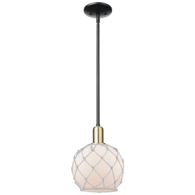Innovations Lighting Arcadia Farmhouse Rope 8"w Black Brass Stem Pendant W/ White Shade