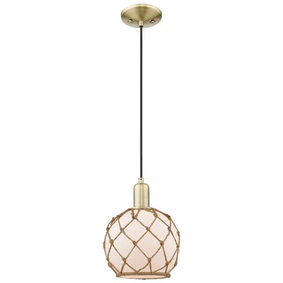 Innovations Lighting Arcadia Farmhouse Rope 8"w Brass Cord Pendant W/ White Brown Shade