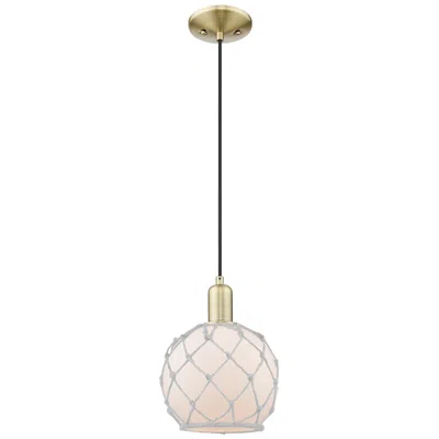 Innovations Lighting Arcadia Farmhouse Rope 8"w Brass Cord Pendant W/ White Glass Shade