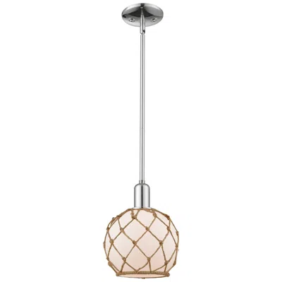 Innovations Lighting Arcadia Farmhouse Rope 8"w Chrome Stem Pendant W/ White Brown Shade