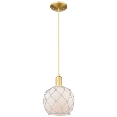 Innovations Lighting Arcadia Farmhouse Rope 8"w Gold Cord Mini Pendant W/ White Glass Shade