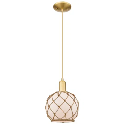 Innovations Lighting Arcadia Farmhouse Rope 8"w Gold Cord Pendant W/ White Brown Shade
