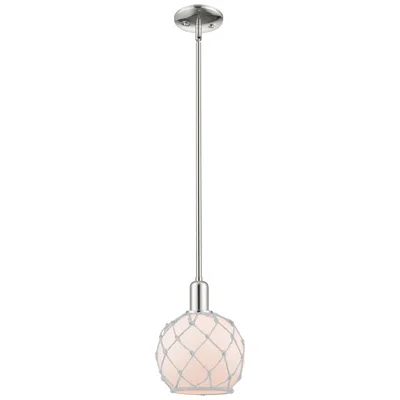 Innovations Lighting Arcadia Farmhouse Rope 8"w Polished Nickel Stem Pendant W/ White Shade